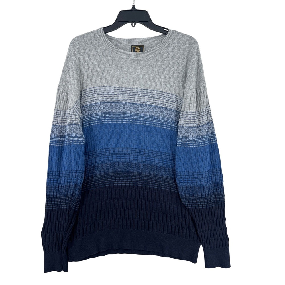 F/X Fusion Ombre Sweater‎ Mens XL Blue Grey Textured Knit Crewneck Pullover